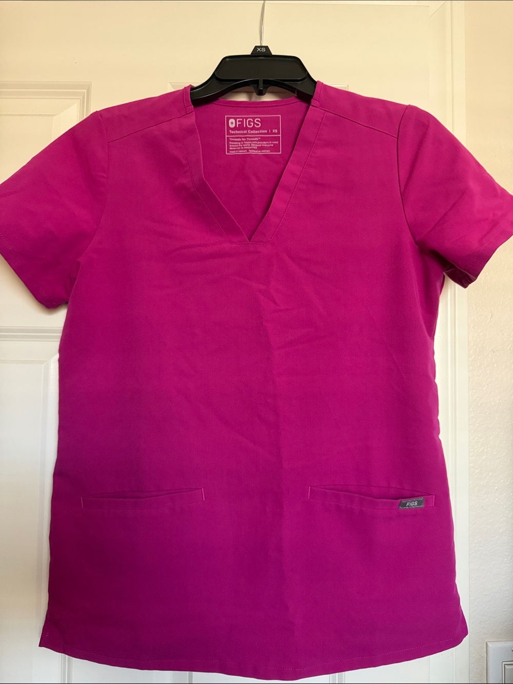 FIGS Women's V-Neck Scrub Top in Dark Magenta